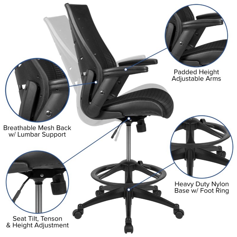 Flash Furniture Mesh Drafting Stool in Black