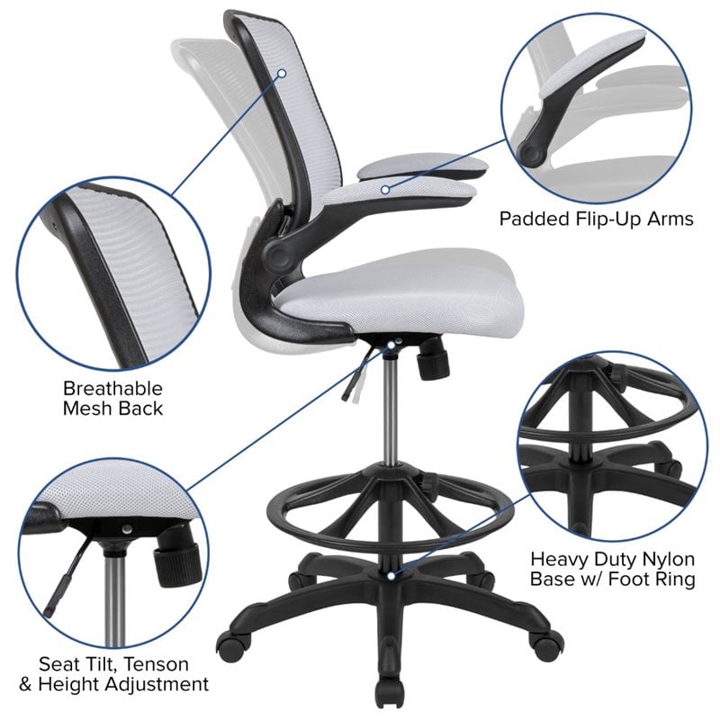 Flash Furniture Mesh Drafting Stool in White