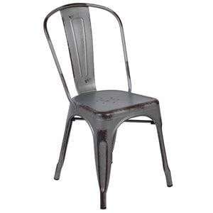 Flash Furniture Distressed Stackable Metal Dining Side Chair in Silver Gray