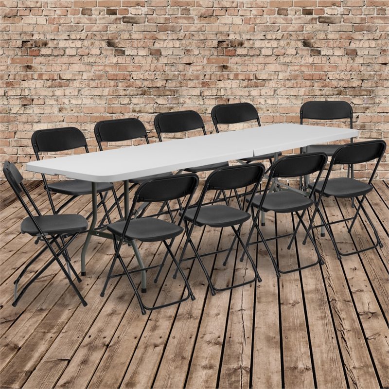 Flash Furniture 11 Piece Plastic Event Folding Table Set in Granite and Black