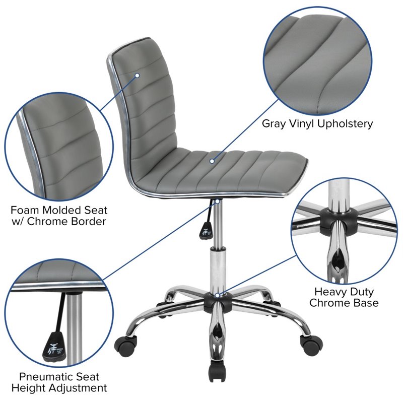 Flash Furniture Low Back Faux Leather Office Swivel Chair in Light Gray