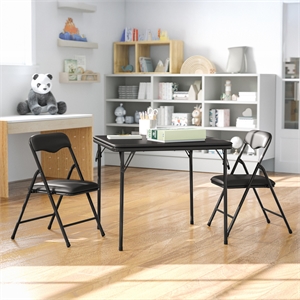Flash Furniture 3 Piece Square Faux Leather Top Kids Folding Table Set in Black