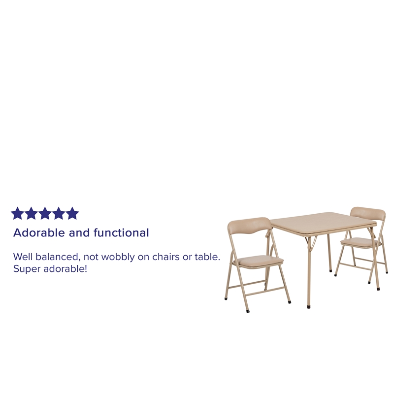 Flash Furniture 3 Piece Square Faux Leather Top Kids Folding Table Set in Tan