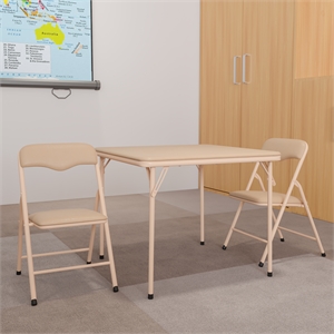 Flash Furniture 3 Piece Square Faux Leather Top Kids Folding Table Set in Tan