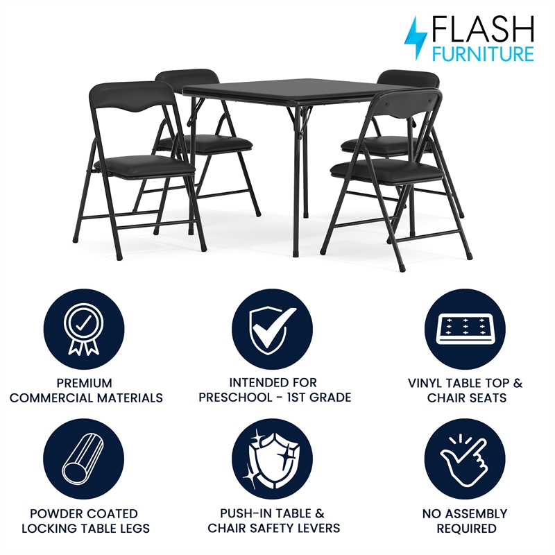 Flash Furniture 5 Piece Square Faux Leather Top Kids Folding Table Set in Black