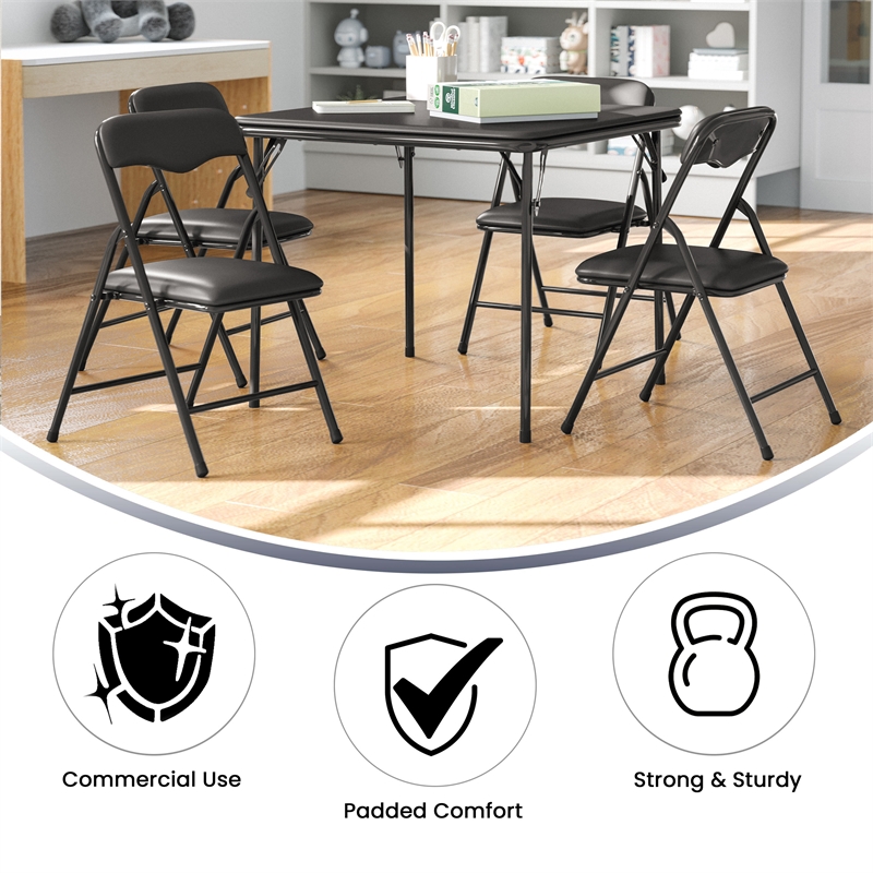 Flash Furniture 5 Piece Square Faux Leather Top Kids Folding Table Set in Black
