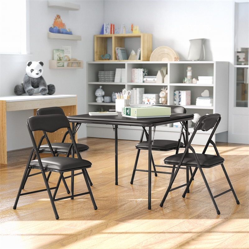 Flash Furniture 5 Piece Square Faux Leather Top Kids Folding Table Set in Black
