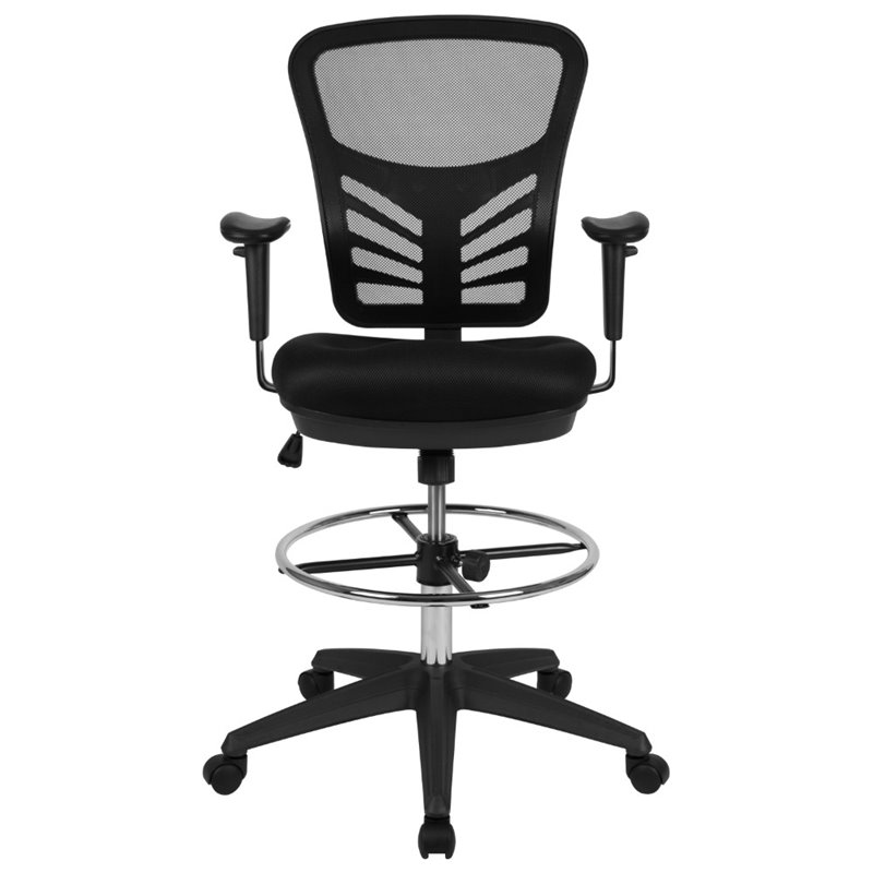 Flash Furniture Contemporary Mid Back Mesh Drafting Stool in Black