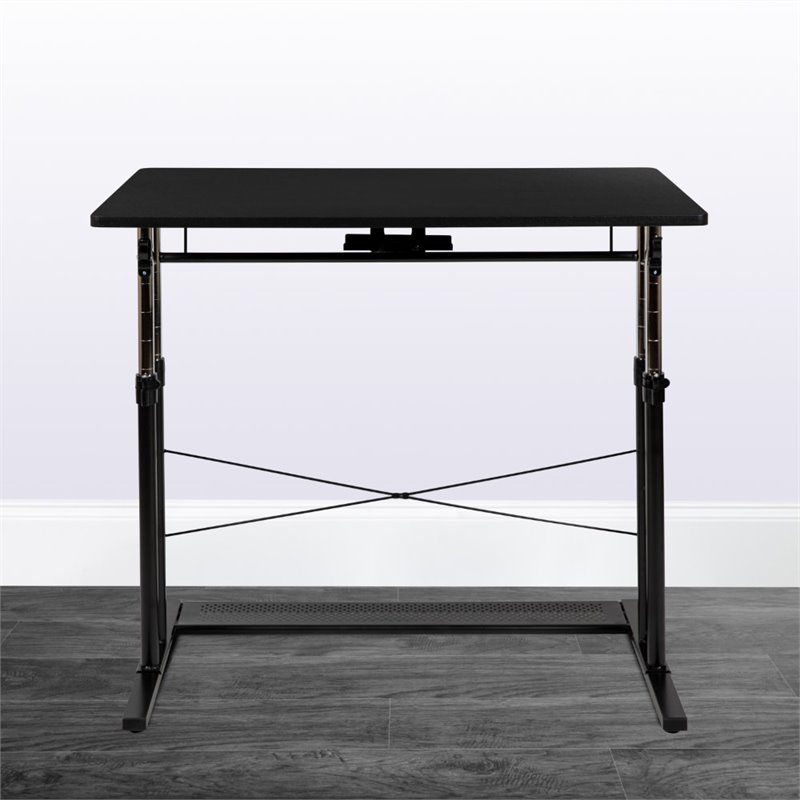 Flash Furniture Laminate Top Pedestal Base Standing Desk in Black