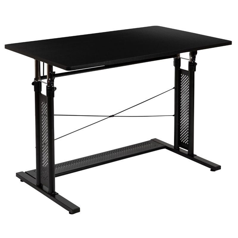 Flash Furniture Laminate Top Pedestal Base Standing Desk in Black