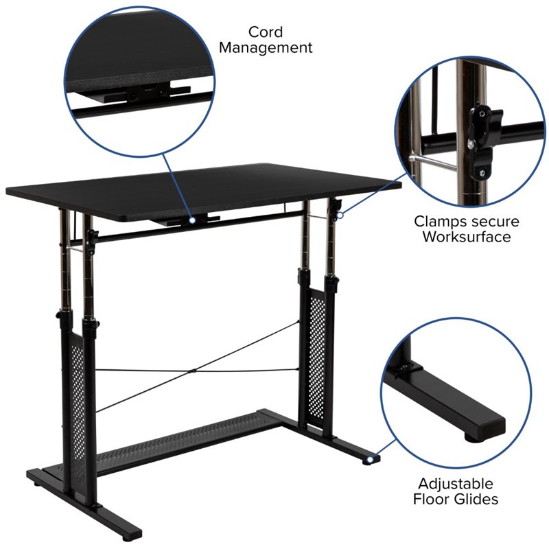 Flash Furniture Laminate Top Pedestal Base Standing Desk in Black