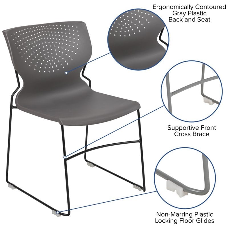 Flash Furniture Hercules Plastic Sled Base Contoured Stacking Chair in Gray