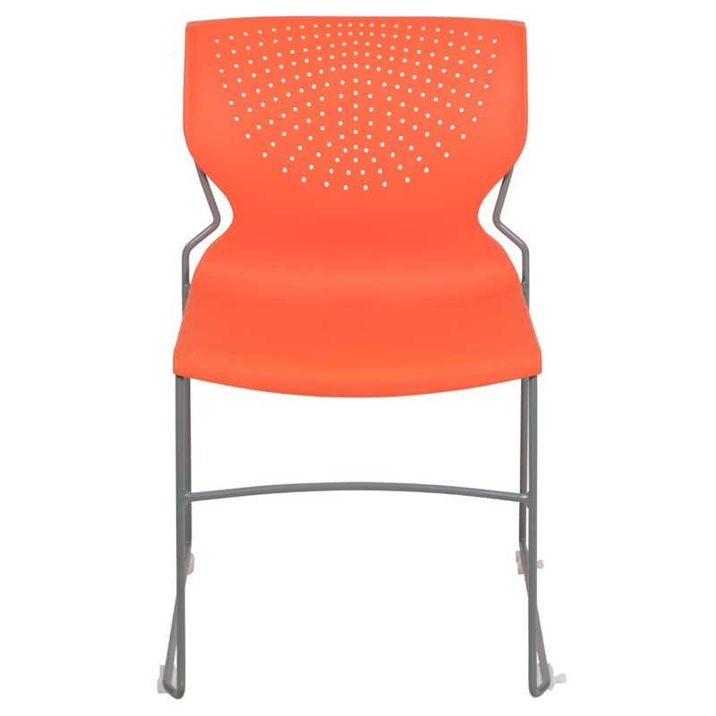 Flash Furniture Hercules Plastic Sled Base Contoured Stacking Chair in Orange