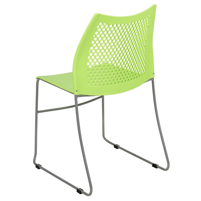 Flash Furniture Hercules Perforated Plastic Sled Base Stacking Chair in Green
