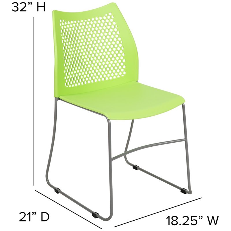 Flash Furniture Hercules Perforated Plastic Sled Base Stacking Chair in Green