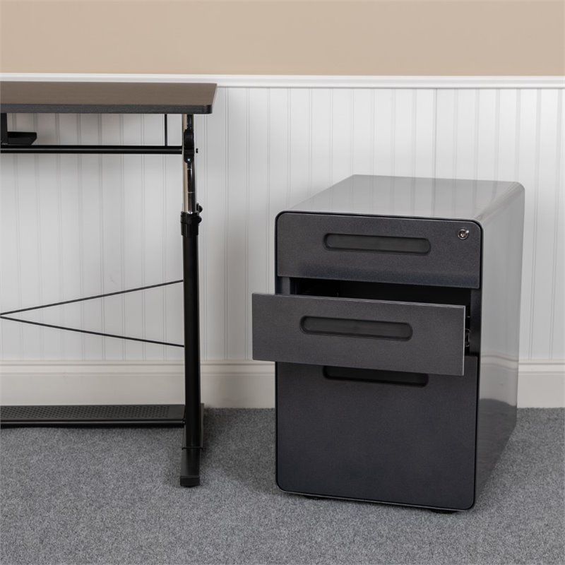 Flash Furniture 3 Drawer Modern Mobile File Cabinet in Black
