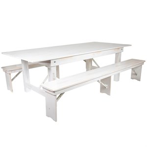 Flash Furniture Hercules 3 Piece 96&quot x 40&quot Farm Dining Set in Antique White