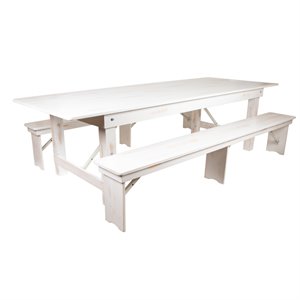 Flash Furniture Hercules 3 Piece 108&quot x 40&quot Farm Dining Set in Antique White