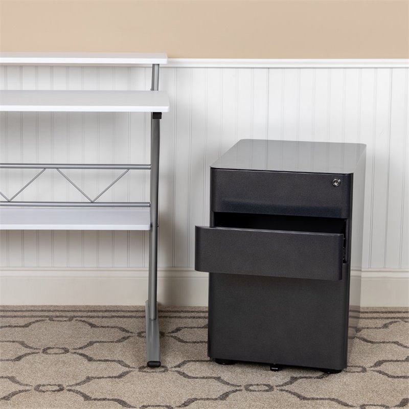 Flash Furniture 3 Drawer Smooth Modern Mobile File Cabinet in Black
