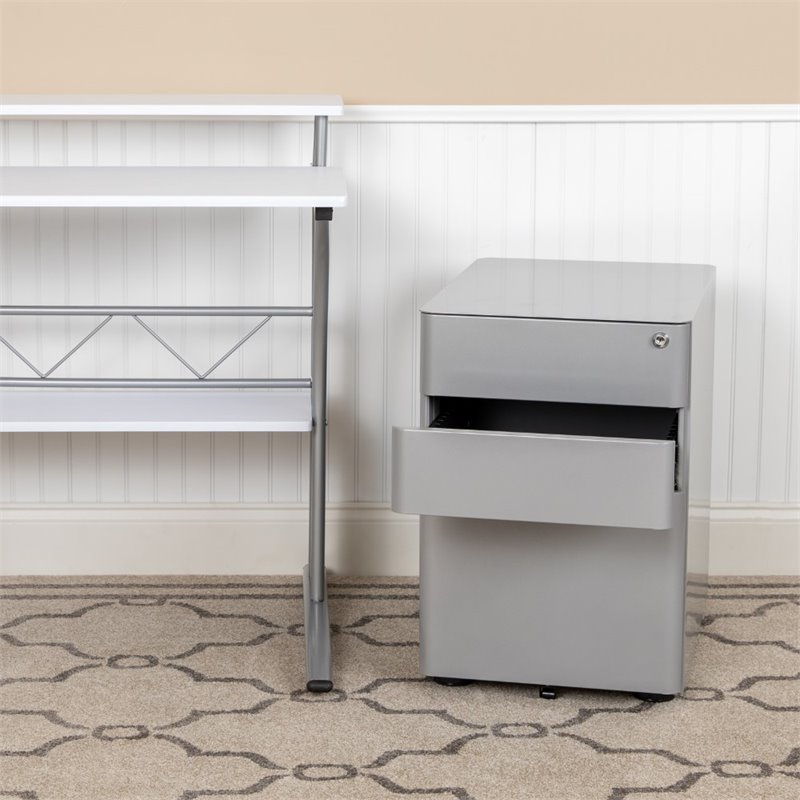 Flash Furniture 3 Drawer Smooth Modern Mobile File Cabinet in Gray