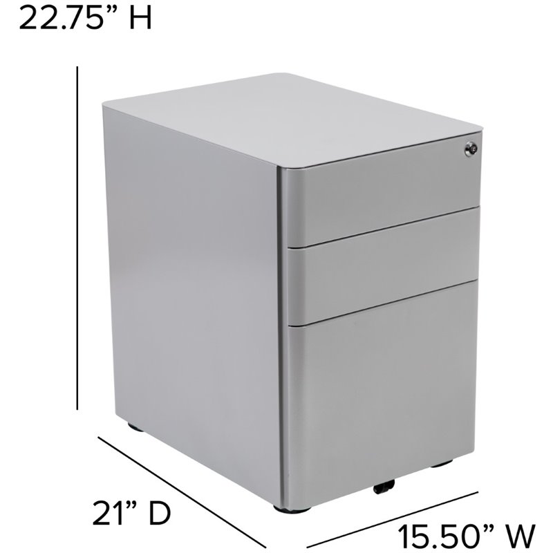 Flash Furniture 3 Drawer Smooth Modern Mobile File Cabinet in Gray