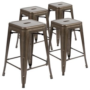 Flash Furniture 24&quot Industrial Metal Counter Stool in Gun Metal (Set of 4)