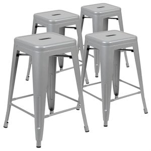 Flash Furniture 24&quot Industrial Metal Counter Stool in Silver (Set of 4)