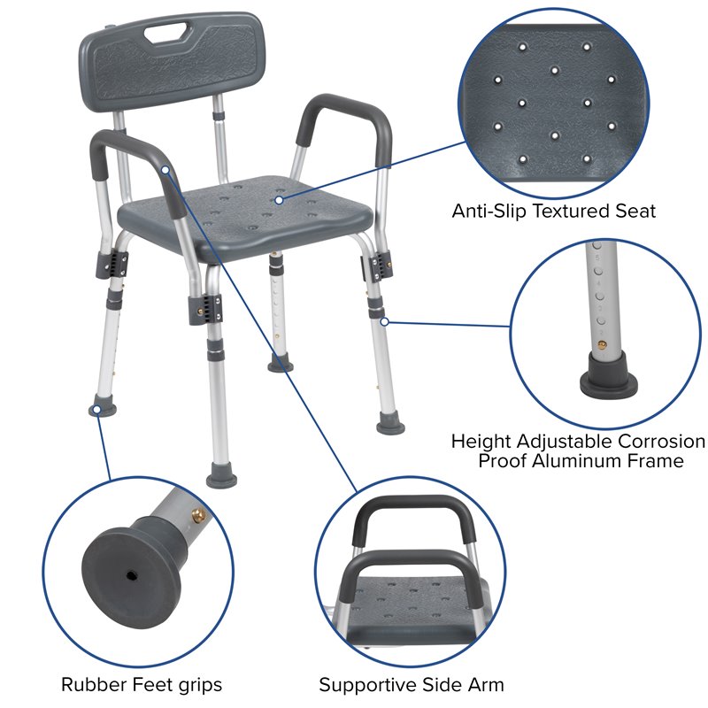 Flash Furniture Hercules Plastic Quick Release Bath Chair in Gray