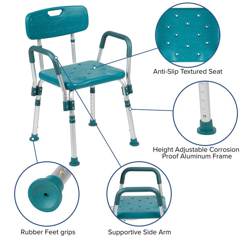 Flash Furniture Hercules Plastic Quick Release Bath Chair in Teal