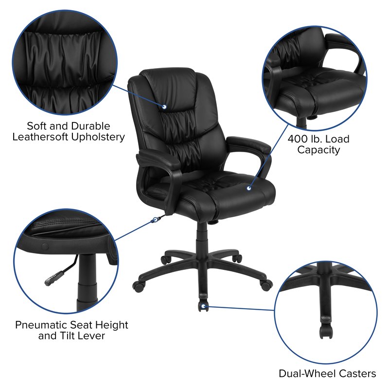 Flash Furniture Big and Tall Ergonomic Leather Chair in Black