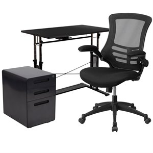 Flash Furniture 3 Piece Work from Home Office Desk Set in Black