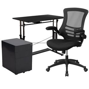 Flash Furniture 3 Piece Work from Home Office Desk Set in Black