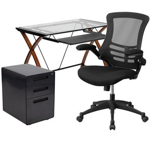 Flash Furniture 3 Piece Work from Home Office Desk Set in Black