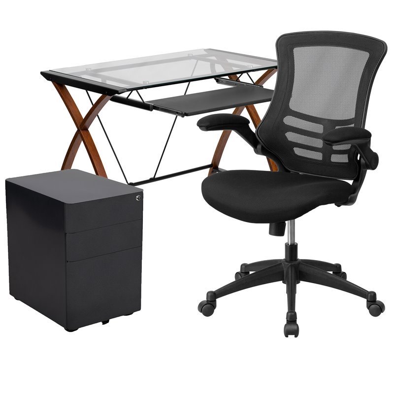 Flash Furniture 3 Piece Work from Home Office Desk Set in Black