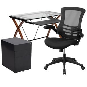 Flash Furniture 3 Piece Work from Home Office Desk Set in Black