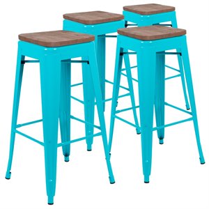 Flash Furniture 30&quot Stackable Metal Bar Stool in Teal (Set of 4)