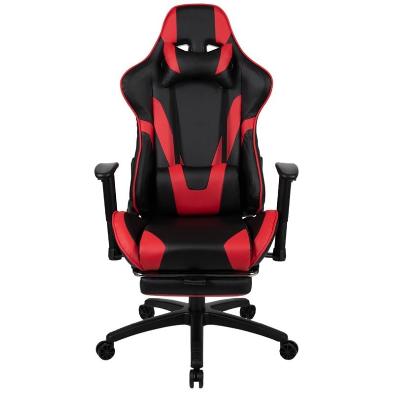 Flash Furniture Leather Racing Swivel Reclining Gaming Chair in Black and Red