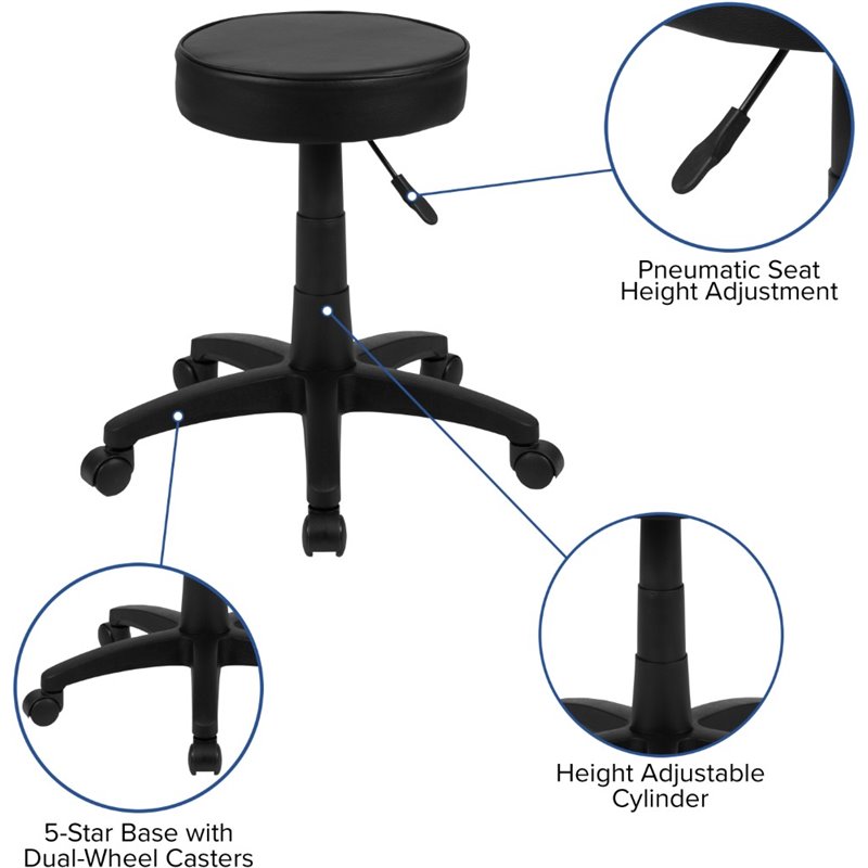 Flash Furniture Leather Adjustable Ergonomic Doctors Stool in Black