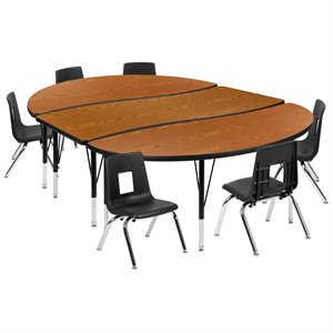 Flash Furniture 9 Piece 86&quot Oval Wave Wood Activity Table Set in Oak and Black