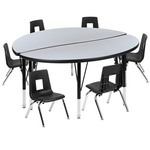 Flash Furniture 8 Piece 48&quot Circle Wave Wood Top Activity Table Set in Gray