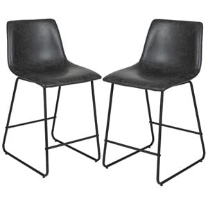 Flash Furniture 24&quot Leather Upholstered Counter Stool in Gray (Set of 2)