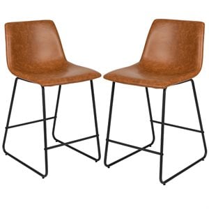 Flash Furniture 24&quot Leather Upholstered Counter Stool in Light Brown (Set of 2)