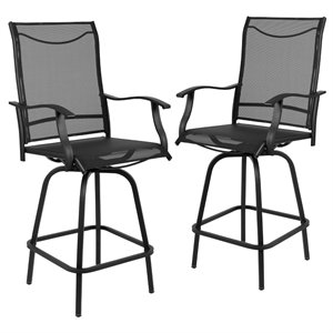 Flash Furniture 30&quot All-Weather Patio Swivel Bar Stool in Black (Set of 2)