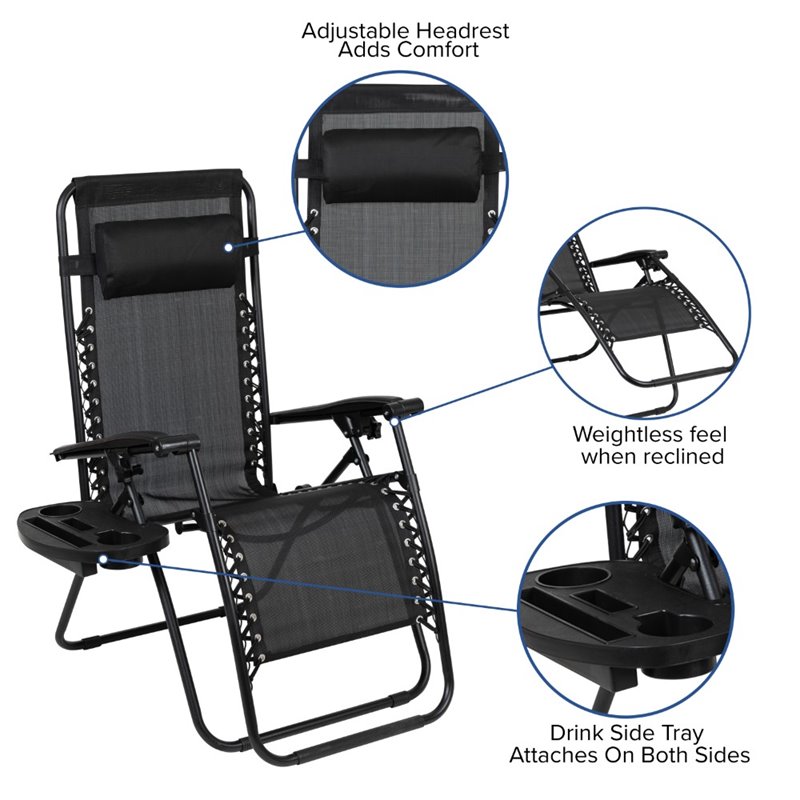 Flash Furniture Adjustable Mesh Zero Gravity Lounge Chair in Black (Set of 2)