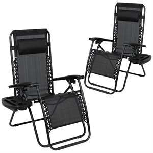 Flash Furniture Adjustable Mesh Zero Gravity Lounge Chair in Black (Set of 2)