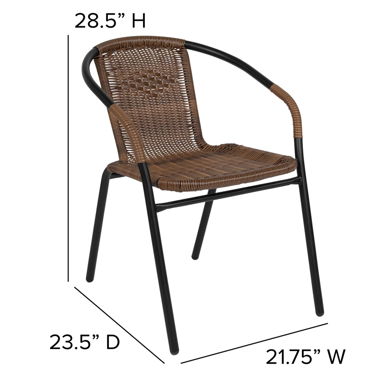 Flash Furniture Stackable Rattan Curved Back Dining Chair in Brown (Set of 2)