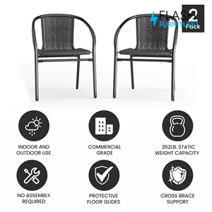 Flash Furniture Stackable Rattan Curved Back Dining Arm Chair in Gray (Set of 2)
