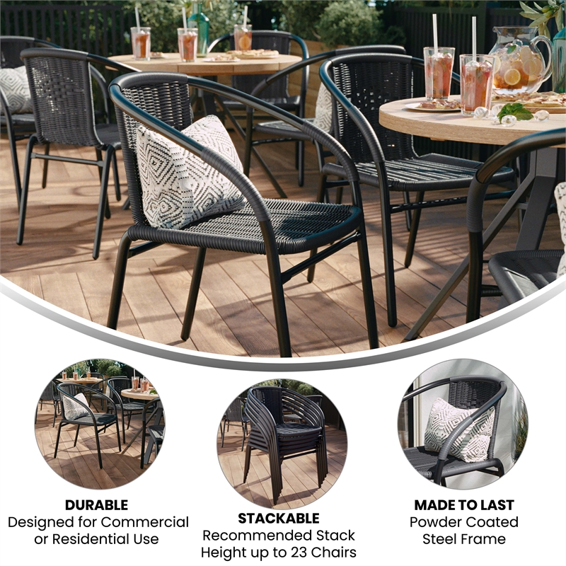 Flash Furniture Stackable Rattan Curved Back Dining Arm Chair in Gray (Set of 2)