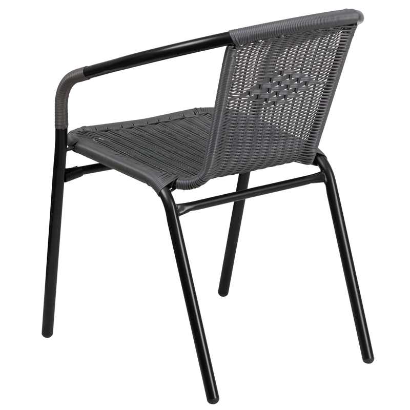 Flash Furniture Stackable Rattan Curved Back Dining Arm Chair in Gray (Set of 2)