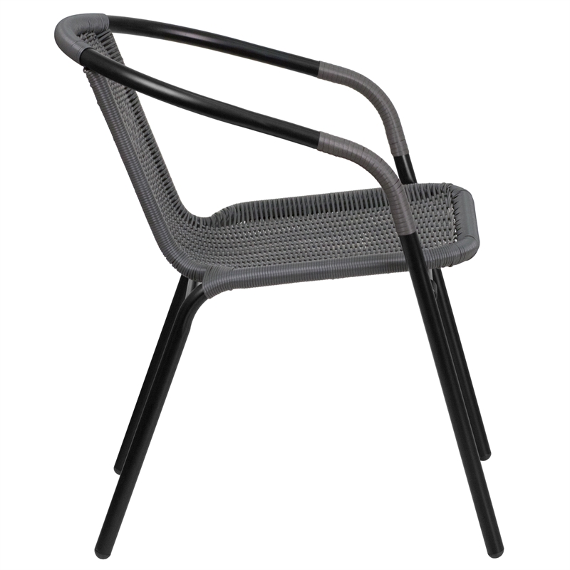 Flash Furniture Stackable Rattan Curved Back Dining Arm Chair in Gray (Set of 2)